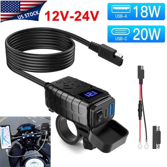Ryhampaper Motorcycle Dual USB QC 3.0 Phone GPS Super Fast Charger Adapter LED Waterproof Black