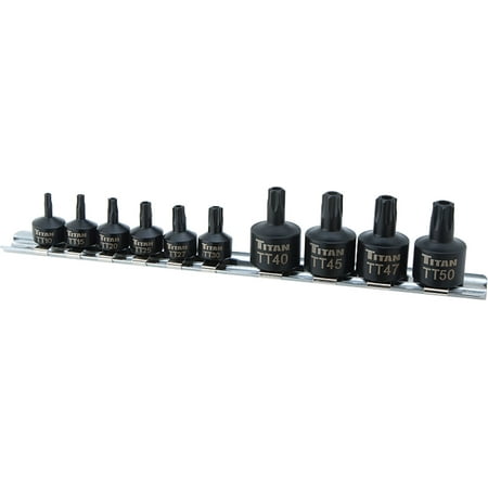 UPC: 0802090161438 | Titan 16143 Tool 10-piece Tamper Resistant Stubby Star Bit Socket Set