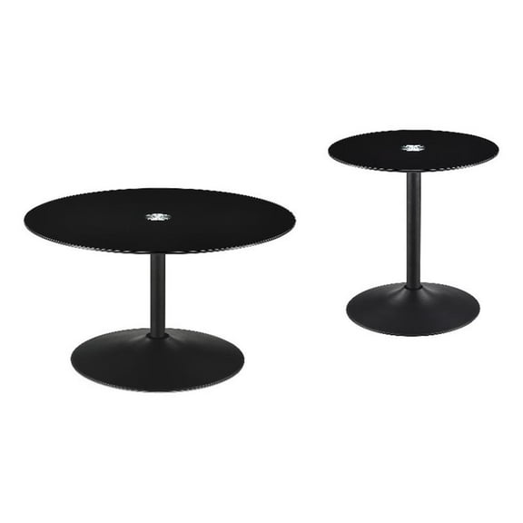 Ganso 2-piece Round Glass Top Coffee and End Table Set Black