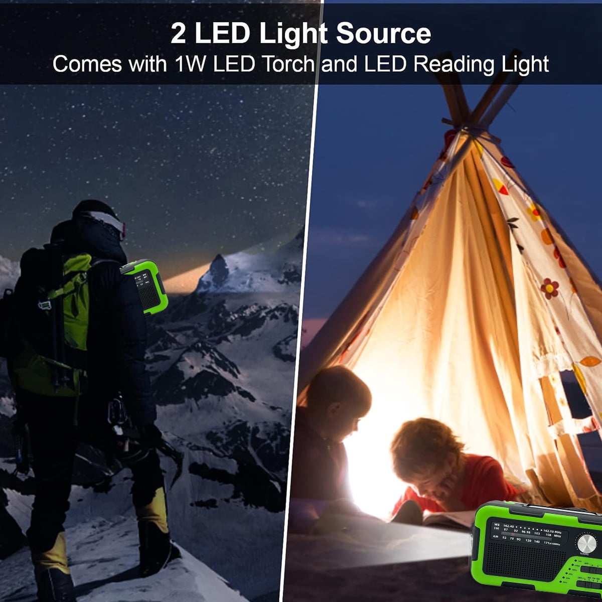 Hand Crank, AM/FM/NOAA Broadcasts for Extreme Conditions Solar-Powered Emergency Weather Radio
