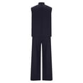 thumbnail image 6 of FRSASU Womens 2 Piece Fashion Temperament Outfits Solid High Neck Sleeveless Top Wide Leg Pant Lounge Sets Vacation Travel Outfits Dark Blue XXL(XXL), 6 of 9