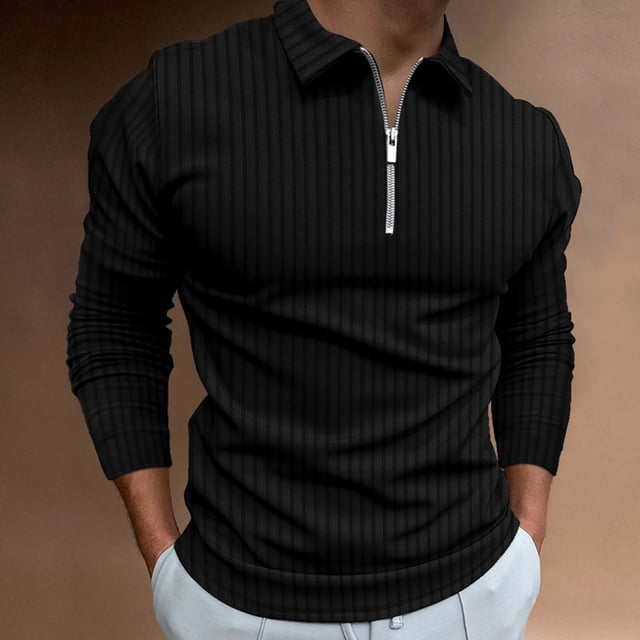 Tops For Men Casual Solid Color Turndown Long Sleeve Tops Pullover Zipper High Elastic Blouse