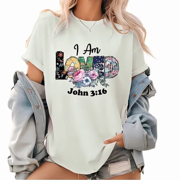 Women's Graphic Tee T-Shirt Top I Am Loved John 3:16 Print Cotton Short Sleeve Round Neck White S-5XL