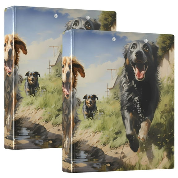 Dogs Run Grass Sky 3 Ring Binders 1.5 inch Hardcover File Folders with Interior Pockets A4 Size Organizer for School Office Hospital Set of 2