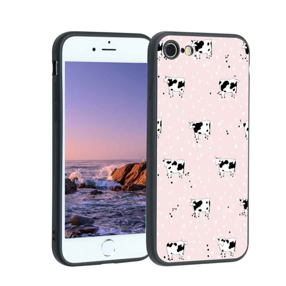 Compatible with iPhone 8 Phone Case, Cow-Print-Abstract-Art-Black-White-Pink-Cute41 Case Men Women, Flexible Silicone Shockproof Case for iPhone 8