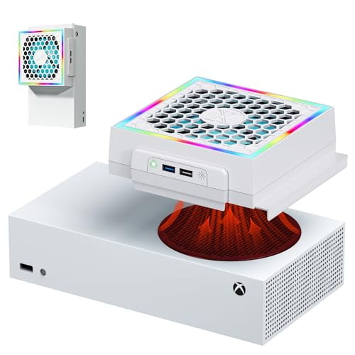 RGB Cooling Fan for Xbox Series S Console with 3 Adjustable Fan Speed,High Speed Fan Cooler System for Xbox Series S Accessories,Fits Horizontal or Vertical Placement,White