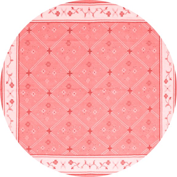 Ahgly Company Indoor Round Abstract Red Contemporary Area Rugs, 4' Round