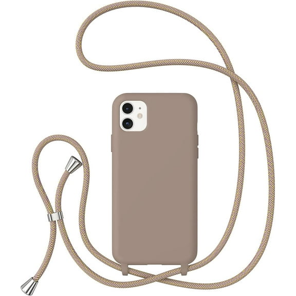 Crossbody Case for iPhone 11,iPhone 11 with Lanyard Strap Protective Case Adjustable Neck Rope Liquid Silicone Soft Cover for iPhone 11 6.1 Inch,Brown