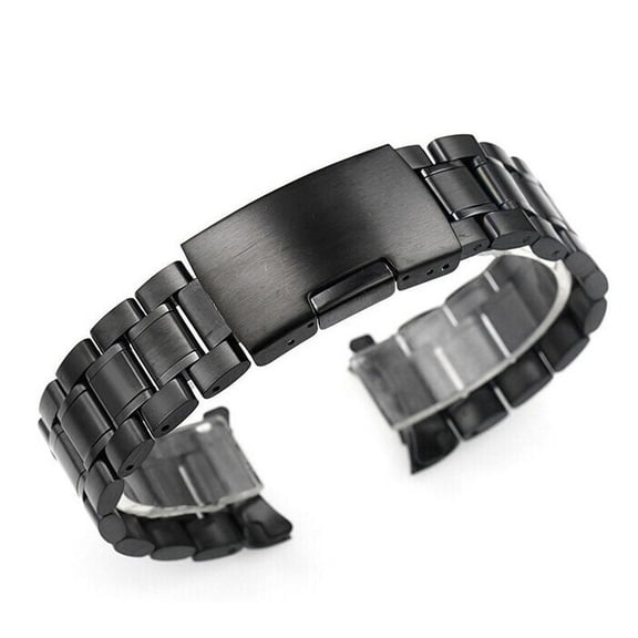 24mm Watch Band Stainless Steel, Straight End Links Replacement Bracelet, Black Solid Metal Strap For Men Women Dress Casual, 24mm