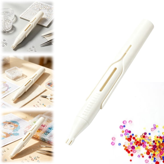 Automatic Diamond Painting Bead Dispenser, Bead Blitz Diamond Art Pen,No Wax Needed Art Pen for 2.8mm Round Drills, DIY Crafts, For Adults,Accessories Kit(White)