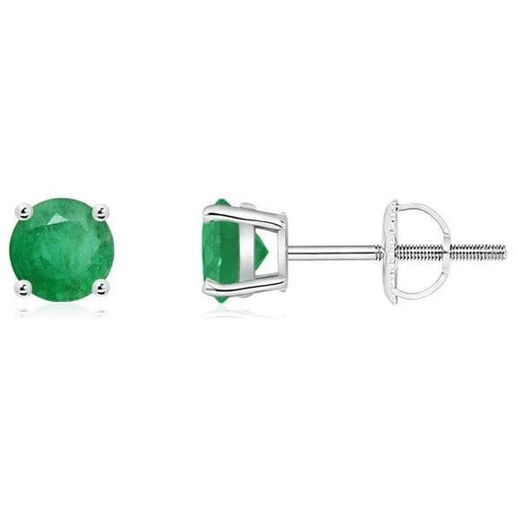 ANGARA Natural Basket-Set Round Emerald Studs in 14K White Gold for Women (Size-4mm) | May Birthstone, Birthday, Anniversary, Jewelry Gift for Women | Natural Emerald Earrings