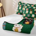 thumbnail image 4 of Manfei Kawaii Kitten Twin Quilt Set, Tribal Lucky Cat Twin Coverlet Set, Green, 2 Pieces, 1 Bedspread and 1 Pillowcase, 4 of 7