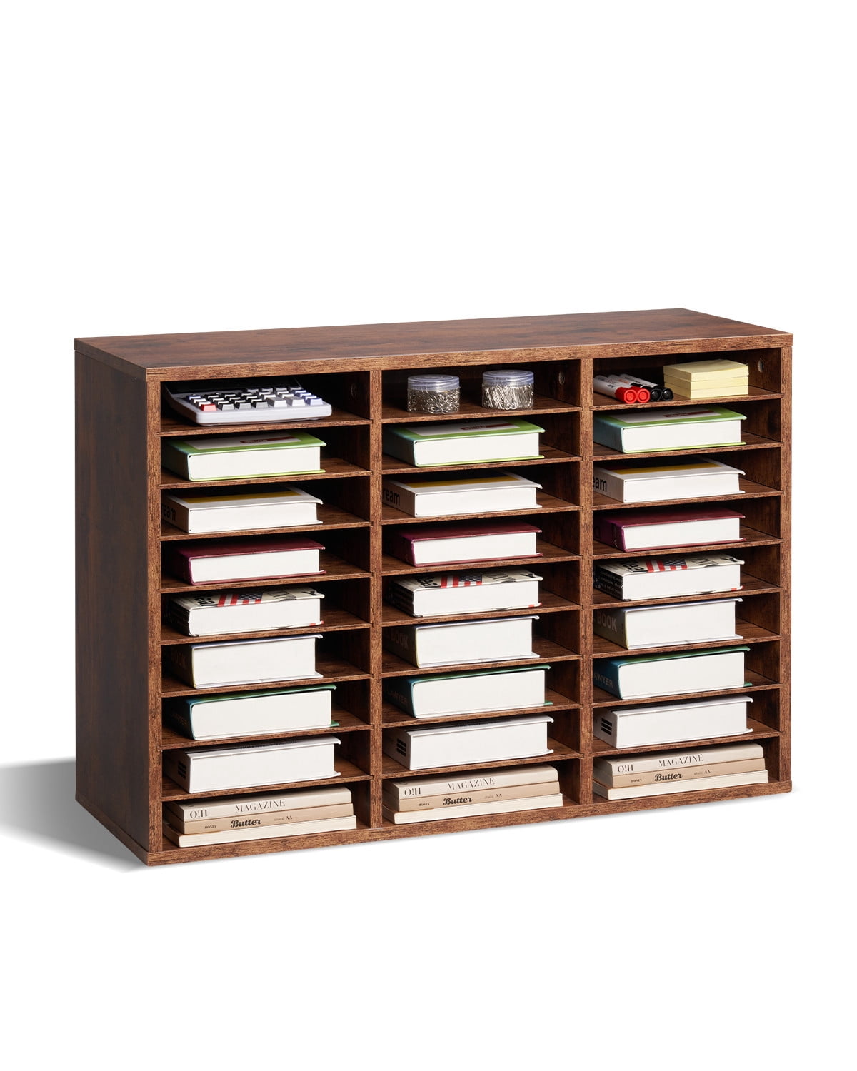 HOOBRO Wooden Mail Sorter Organizer - 12 Compartments, Adjustable Shelves, Greige (28.1")