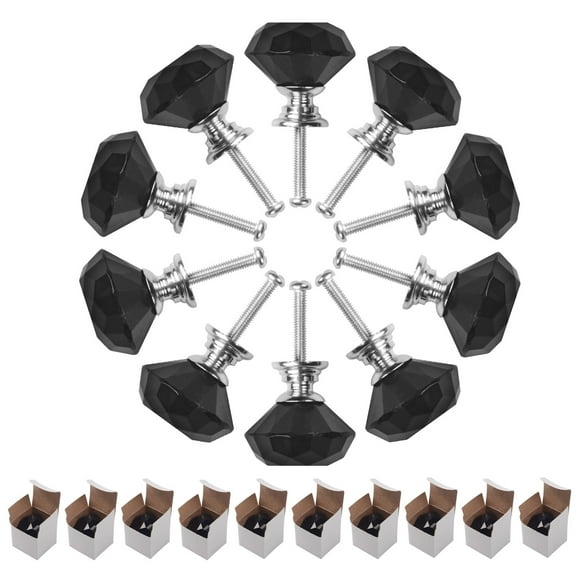 Gegong Kitchen Cabinet Knobs Crystal Cabinet Knobs 10-Pieces 30mm Drawer handle with Screw Diamond Shape for Your Home, Living-Room, Kitchen, Bathroom, Office(Black)