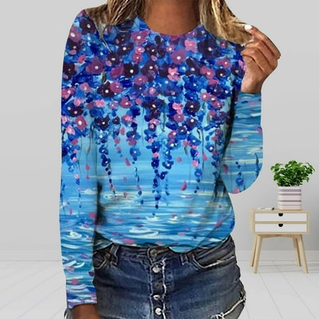 

Zedker Tunic Tops To Wear With Leggings Plus Size Womens Tops Dressy Casual Fall 2022 Plus Size Women s Fashion Printed Loose T-Shirt Long Sleeves Blouse Round Neck Casual Top