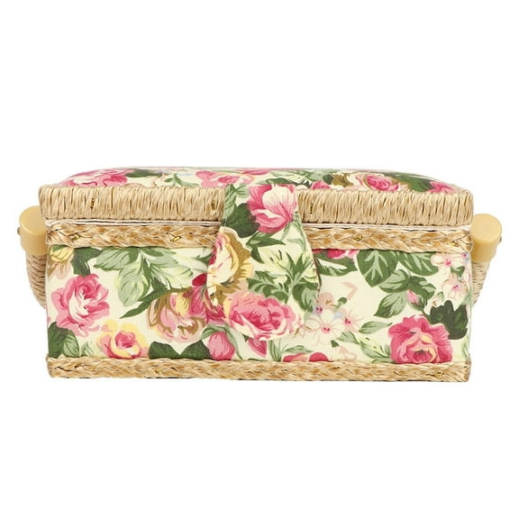 LIZEALUCKY Rose Red Grid Sewing Basket with Removable Tray Built-in Pin Cushion