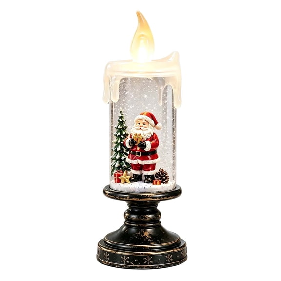 Christmas Snow Globe Candle Lamp Santa Claus Lighted Swirling Water Snowflake Tabletop Decor