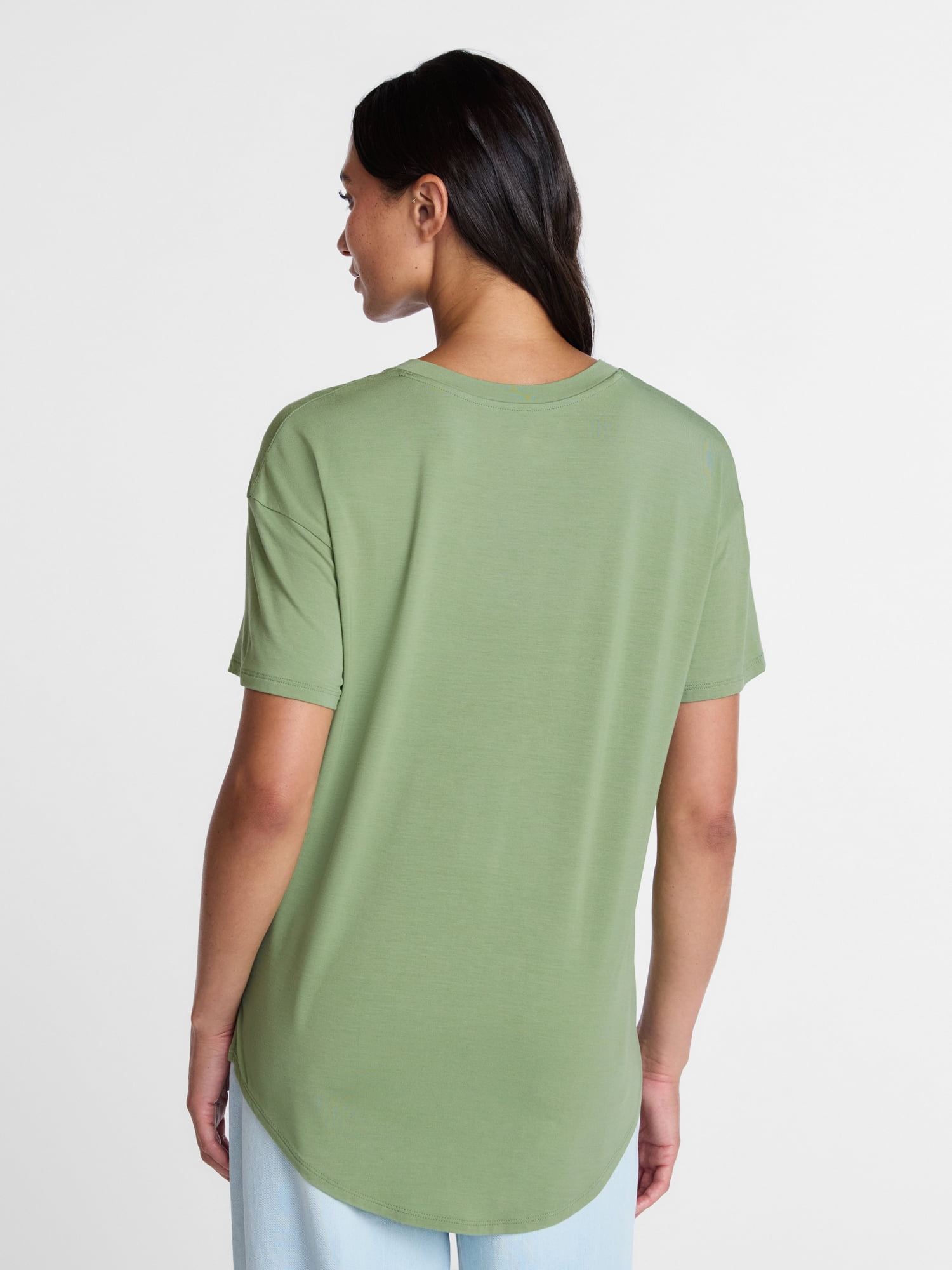 Time and Tru Women's V Neck Tunic Tee with Short Sleeves, Sizes XS-XXXL