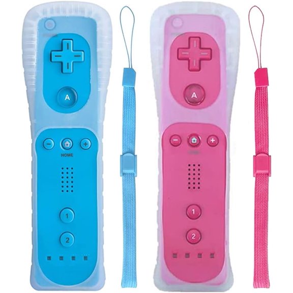 2 PCS Wii Remote with Nunchuck,Wireless Controller with Motion Plus Compatible with Nintendo Wii Controller,Blue and Pink