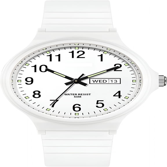 DESIGNICE Waterproof Watches for Women White Ladies Female Easy to Read with Second Calendar Day Date Hand Analog Quartz Wrist Watch Luminous Colorful Simple Minimalist Design