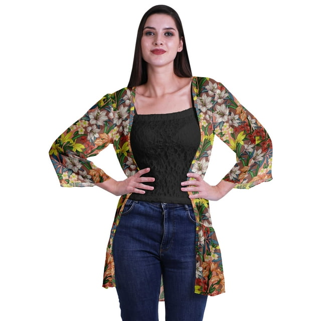 Moomaya Boléro en Georgette Imprimé Ourlet à Volants pour Femmes