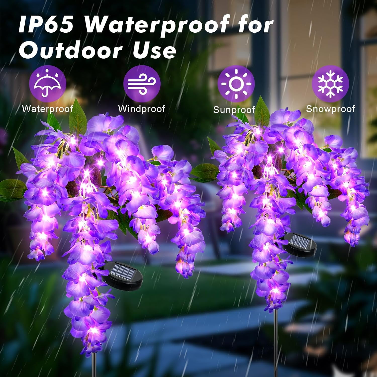 Ninonly Solar Garden Lights, 2 Pack Solar Pathway Lights, 2 Lighting Modes Solar Wisteria Flowers Lights Outdoor Waterproof for Landscape Courtyard