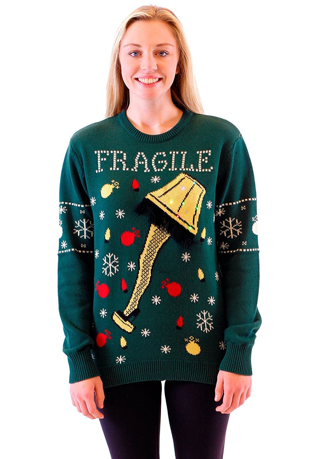 A Christmas Story Fragile Leg Lamp Light Up Green Ugly Christmas Sweater -  Walmart.com