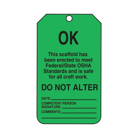 UPC: 0846642000394 | Accuform Signs 5 3/4  x 3 1/4  RP-Plastic Scaffold Status Tag  OK THIS..  Black On Green TSS103PTP