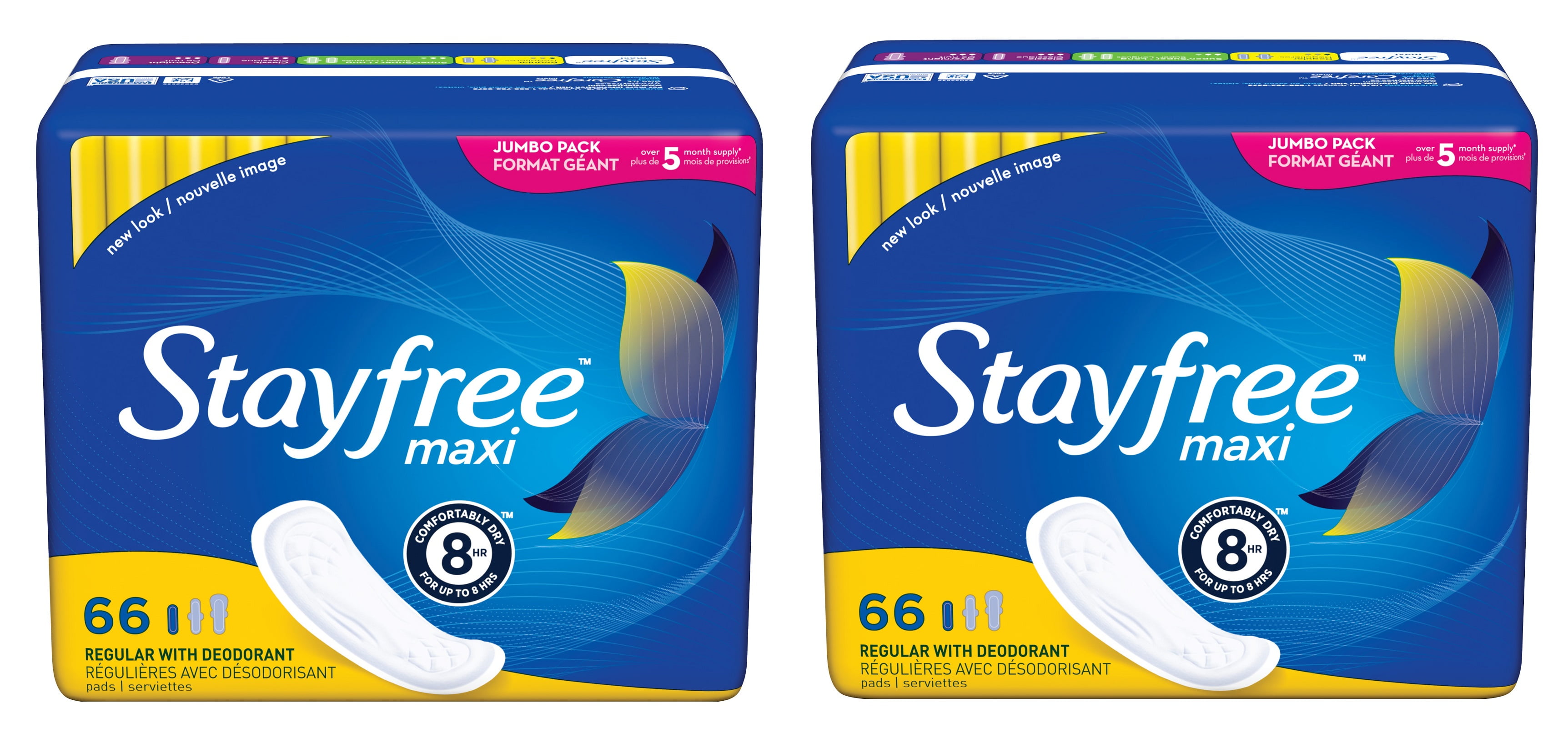 Stayfree Maxi Pads Wingless, Scented, Regular, 66 Count 2 Pack