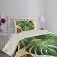 thumbnail image 2 of Ambesonne Monstera Quilted Coverlet 2 Pcs, Nature Scandinavian Boho, Twin Size, Fern Green and Pale Coffee, 2 of 4