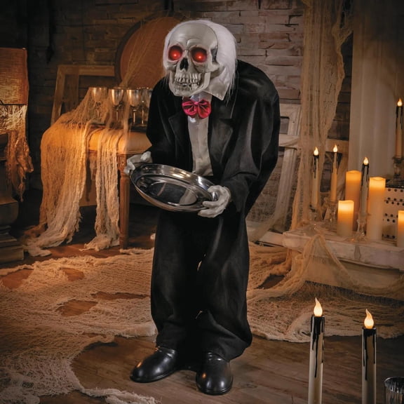 ATC 3 Ft. Standing Black & White Skeleton Butler Halloween Decoration