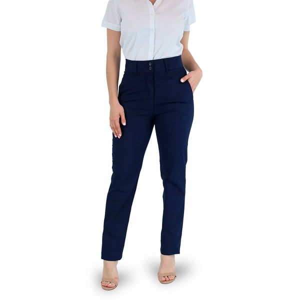 Pantalón De Vestir Color Azul Marino Con Bolsas Para Mujer