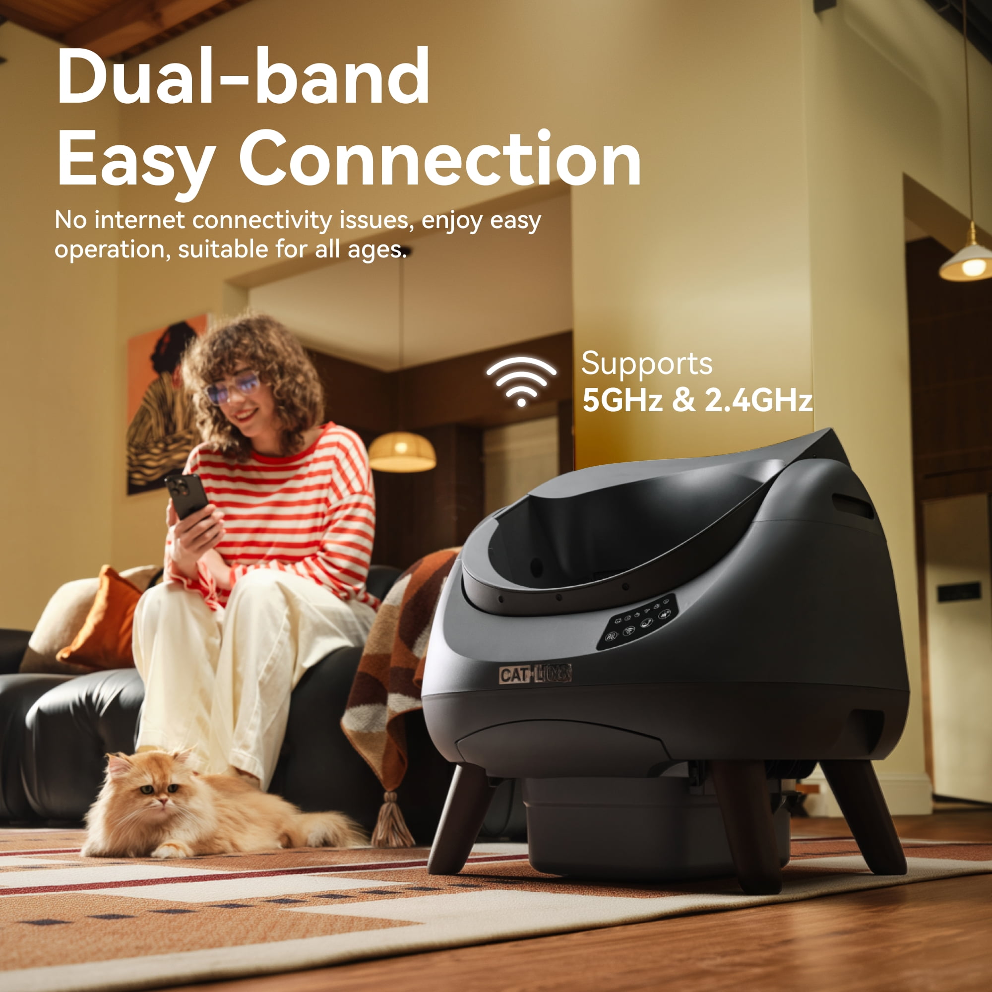 CATLINK Extra Large Automatic Self-Cleaning Cat Litter Box with Waste Bags, 5GHz & 2.4GHz Wifi Connect, Single Cat Best Choice, Grey