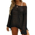 thumbnail image 2 of Mifelio Womens Tops Women's Summer Crochet Hollow Out Long Sleeve Beach Bikini Swimsuit Mesh Cover Up Tunic Top Going Out Tops for Women Black One Size, 2 of 8