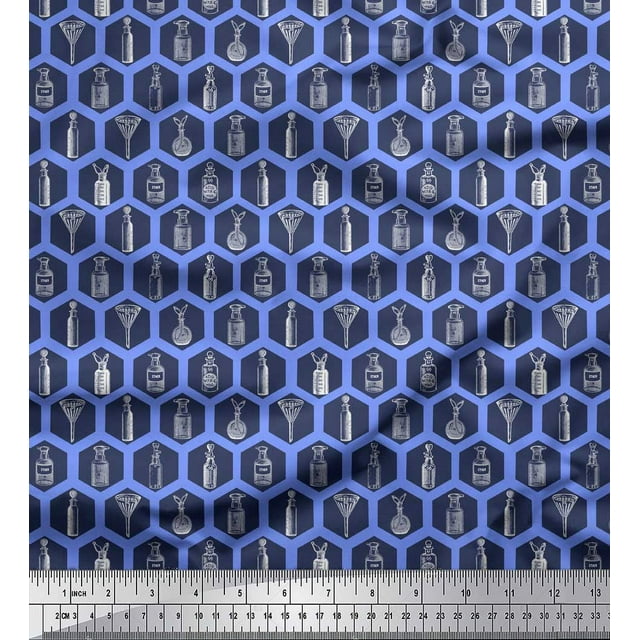 Soimoi Blue Georgette Viscose Fabric Honeycomb Design & Designer Bottle Print Sewing Fabric Yard 42 Inch Wide