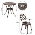 thumbnail image 6 of Antique Bistro Table Set, 3 Pieces Outdoor Patio Set with Ice Bucket, Cast Tulip Design Patio Table and Chairs, Weather Resistant Outdoor Furniture Set for Balcony Porch, Antique Bronze Finish, Q9489, 6 of 8