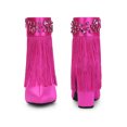 thumbnail image 5 of BLISSFUL STEP Pointed Toe Fringe Crystal Chunky Heel Ankle Boots for Women Hot Pink 9, 5 of 6