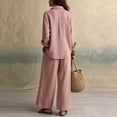 thumbnail image 5 of BRELIL Women Plus Size Two Piece Outfits Sets Long Sleeve Collared Button Shirt Wide Leg Pants Casual Lounge Set Solid Boho Vacation Travel Matching Tracksuit, Pink S, 5 of 6