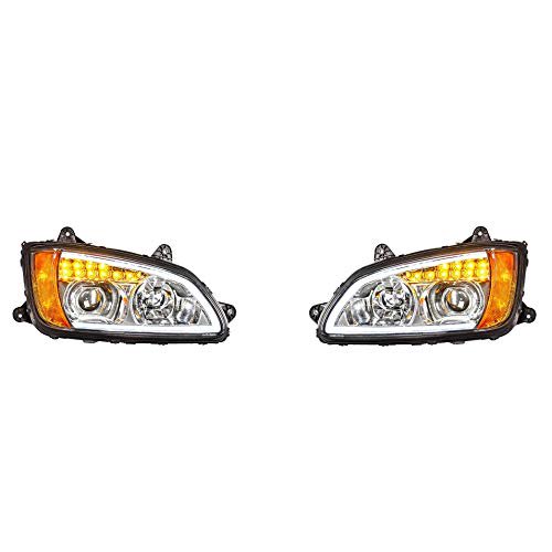 United Pacific Fits Kenworth T660 2008-2017 Chrome Projection Headlight w/LED Turn Signal&Position