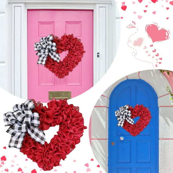 Hxoliqit valentines day,creative doorplate,Decorative Fabric In Front Of The Door Valentine's Day Wreath Heart Wall Hanging Holiday Arrangement
