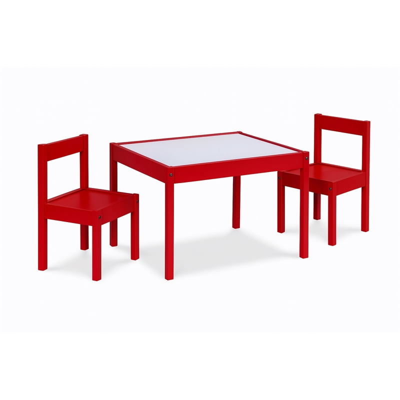 Olive & Opie Gibson 3-Piece Dry Erase Kids Table And Chair Set, Red