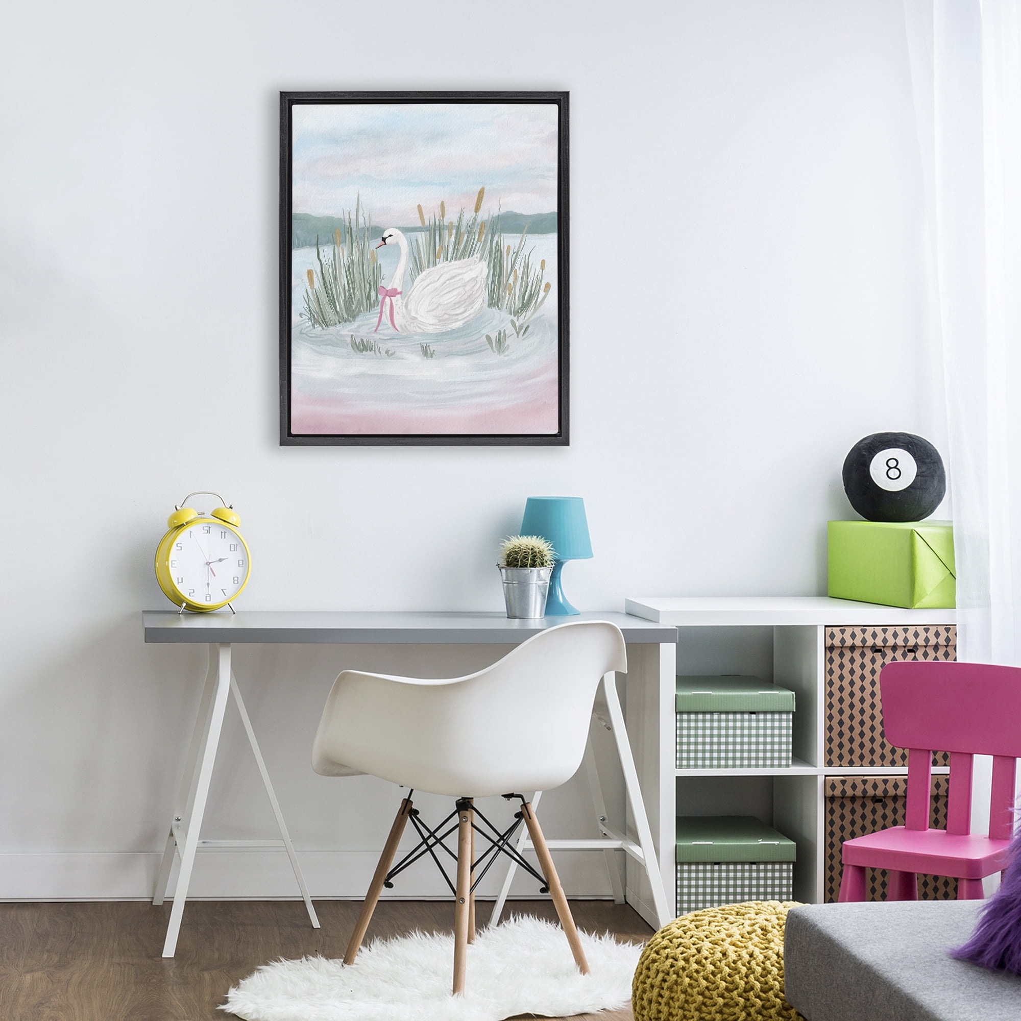 Stupell Industries Swan Serenade on Lake Black Framed Floater Canvas Wall Art, design by Adreane Fippinger