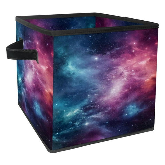 RATGDN Collapsible Fabric Cube Storage Bin with Double Handles for Living Room Bedroom Office Black - Red Blue Pink Star River