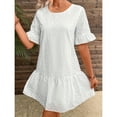 thumbnail image 6 of Meichang White Eyelet Dresses for Women Crew Neck Short Sleeve Ruffle Dresses Solid Color Loose Fit Mini Dresses Casual Flowy Beach Dresses for Women 2024 Vacation White S, 6 of 9
