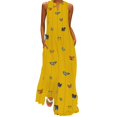 thumbnail image 1 of BJYX Robe Femmes Casual en Vrac Sans Manches Papillon Imprimé Longue Robe Vintage V-Cou Poche Été Bohème Robe de Soleil, 1 of 4
