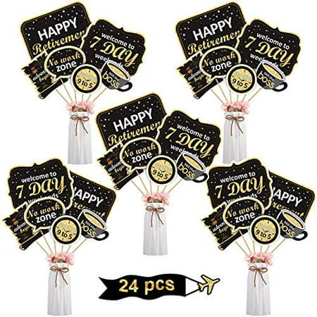 Boao Retirement Party Decoration Set Golden Retirement Party Centerpiece Sticks Glitter Table Toppers for Happy Retirement Party Supplies, 24 Pack