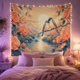 thumbnail image 2 of Two Songbirds on a Branch in a Golden Valley, Romantic Watercolor for Nature Lovers, Botanical Floral Art, Housewarming Gift Tapestry Wall Hanging for Bedroom and Living Room, 2 of 7