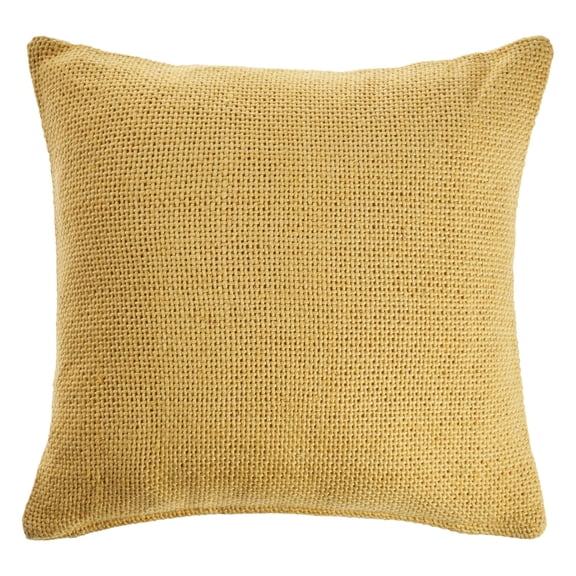 Laddha Home Designs Hand-Stitched Solid Cotton Throw Pillow Cover - 18" - Yellow