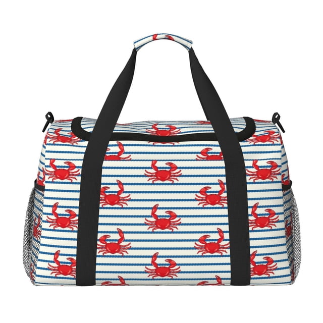Fotbe Cute Red Crabs With Nautical Bolsa de Viaje con Estampado, Bolsa de Fin de Semana para Mujer con Compartimento para Zapatos, Bolsa de Gimnasio con Bolsillo Húmedo