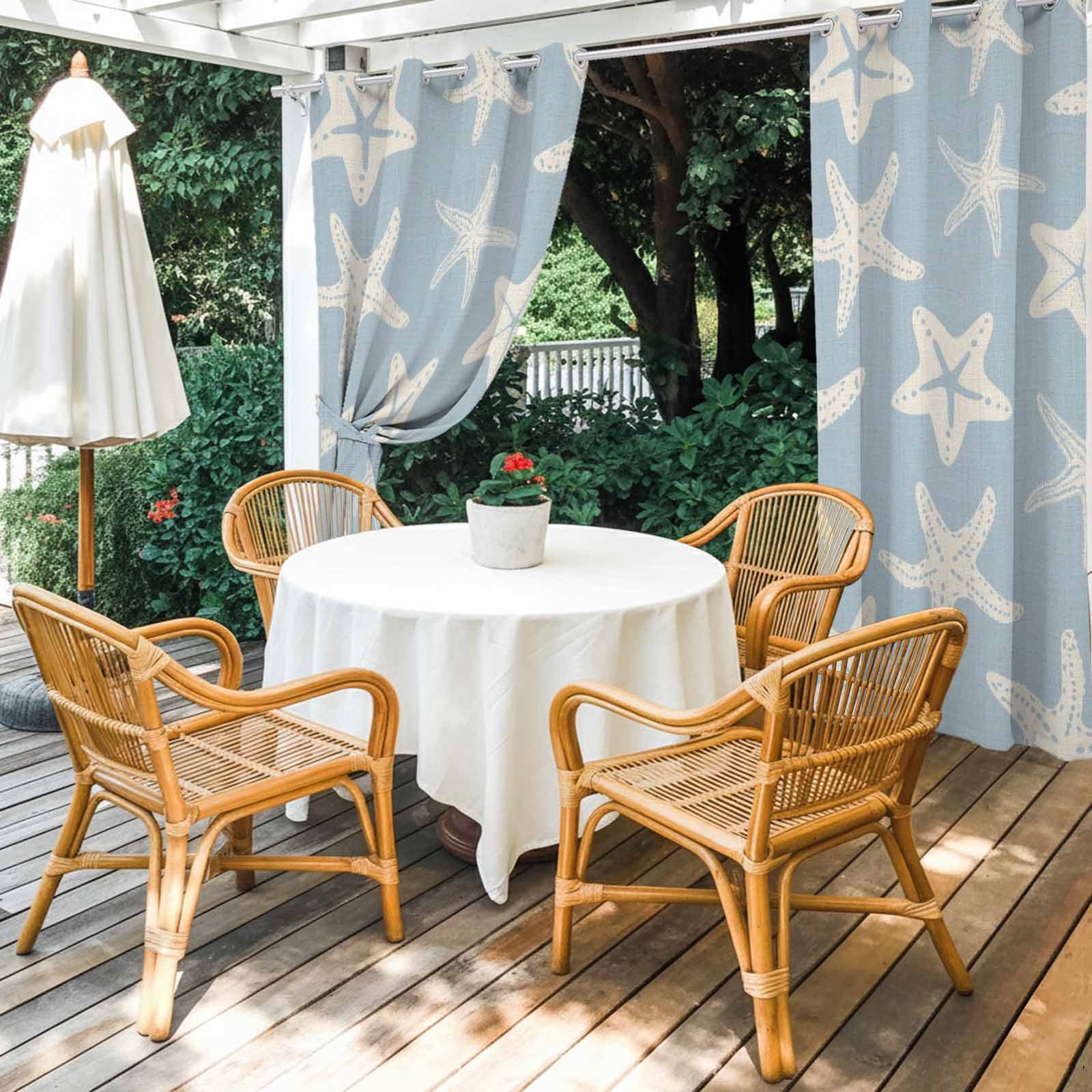 Starfish Outdoor Curtains for Patio, Summer Beach Nautical Ocean Sea Star Marine Life Light Blue Sunshade Privacy Drapes Grommet Waterproof Outside Curtains for Porch Balcony 54"x 108", 1 Panel